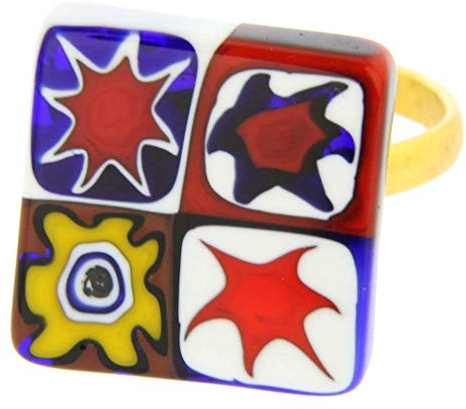 GlassOfVenice Murano glasfärg stänk Millefiori fyrkantig ring – flerfärgad
