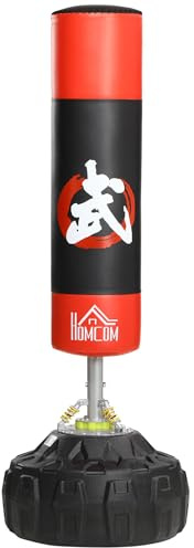 HOMCOM Sac de Frappe Boxe autoportant Punching Ball Ø 60 x 180 cm ventouses antidérapantes amortisseurs Noir Rouge