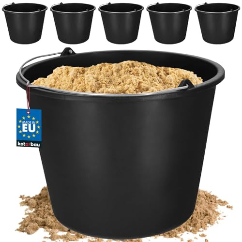KOTARBAU Juego de 5 cubos de plástico de 16 l para la construcción, cubos para mortero, cemento, agua, cubo de jardín, negro