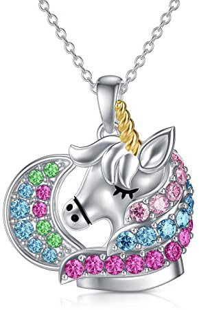 AOBOCO Cadena colgante de unicornio de plata de ley, regalo de cumpleaños para niñas y hijas, Cristal, Crystal