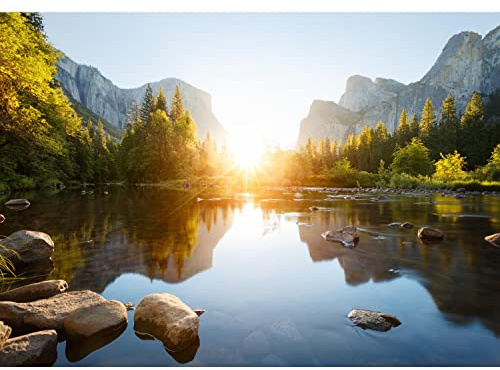 Runa Art Fotobehang Lake Mountains Nature 352 x 250 cm Vliesbehang XXL Modern Woonkamer Slaapkamer 9589011a