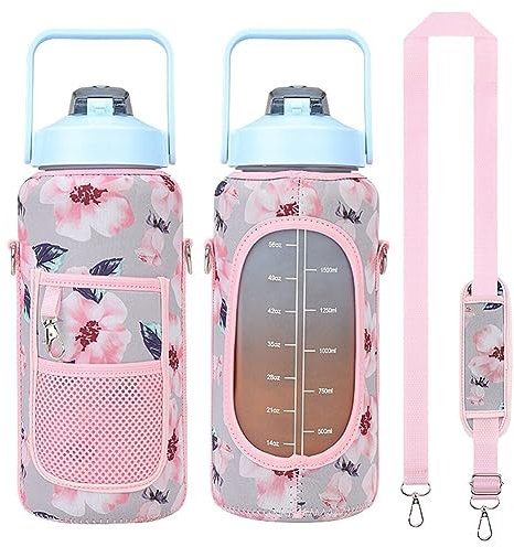 Housse De Gourde Sport 2L Sac De Bouteille d'eau en Néoprène Isotherme Housse De Gourde Plastique avec Bandoulière Porte-Bouteille d'eau pour Sports, Gym, Randonnée, Camping, Marche