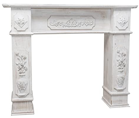 Biscottini Chimenea Falsa Shabby 114 x 102 x 20 cm | Chimenea Falsa Decorativa con Acabado Envejecido | Marco de Chimenea Shabby de Madera