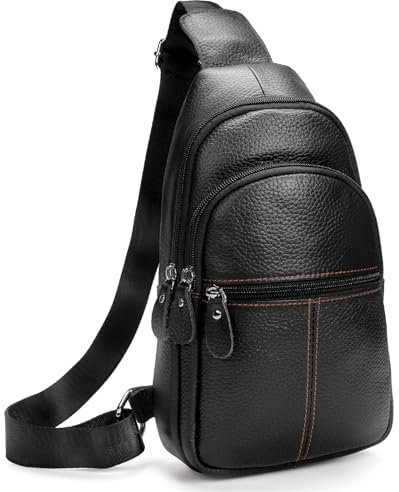 molshine Sling-Tasche aus echtem Leder, modisch, täglich, einfach, Umhängetasche, Brusttasche für Herren, Herren, Reisen, Arbeit, Party, HB024(Schwarz)