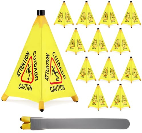 Chapou 12 Pcs Pop up Wet Floor Sign with Storage Tube 20 Inch Wet Safety Signs Commercial Caution Safety Cone Pop up Caution Sign for Commercial Stores Grocery Restaurant Restroom Office Use