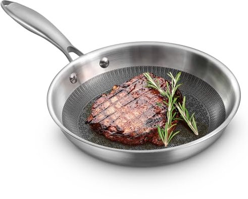 Navaris Padella Acciaio Inox - Padella Ibrida in Acciaio Inossidabile Ø 22cm - Resistente ai Graffi e Antiaderente - Padelle per Tutti i Piani Cottura - Lavabile in Lavastoviglie