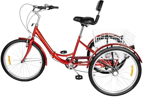 PINYELIN Adult Tricycle, 24 Inch Tricycle 7 Speed 3 Wheel Cargo Bike Adult Trike Bike, Bicycle Seniors Trike Cruise Shopping Bike With Basket