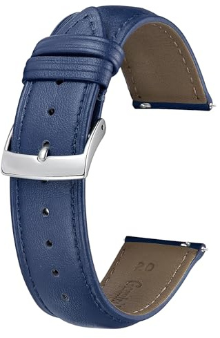 BINLUN Bracelet de Montre en Cuir Multicolore Remplacement Bracelets Montres à Dégagement Rapide pour Homme Femme Mode Watch Strap pour Montre Connectées(20mm,Bleu)