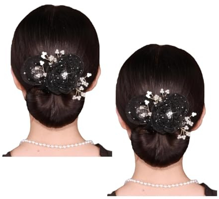 Insstyle Full Star Flower Hair Accessories,2024 New Hand Embroidered Flowers Deft Bun,Deft Bun Hair Twister,Lazy Hair Curler Deft bun Maker (Black*2)