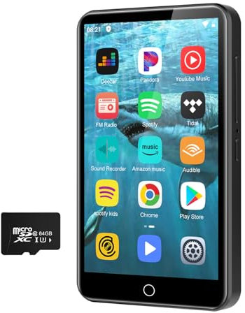 80GB Reproductor MP3 & Mp4 con Spotify,4 Reproductor MP3 con Bluetooth y WLAN,Pantalla Táctil Android Reproductor MP4 Soporte Audible Amazon Music Deezer Google Play hasta 1 TB
