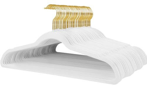 Stormix 36er-Pack Kleiderbügel aus Samt, 17,3 x 8,9 Zoll Kleiderbügel, rutschfeste Kleiderbügel mit Schulterkerben für Erwachsene Weiß (Goldhaken)