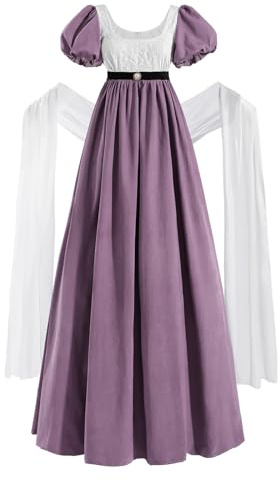 CR ROLECOS Regency Vestidos para mujer de los años 1800, vestido de baile con guantes, vestido de regreso de cintura imperio, vestido vintage victoriano, vestido de fiesta de té, morado, XXL