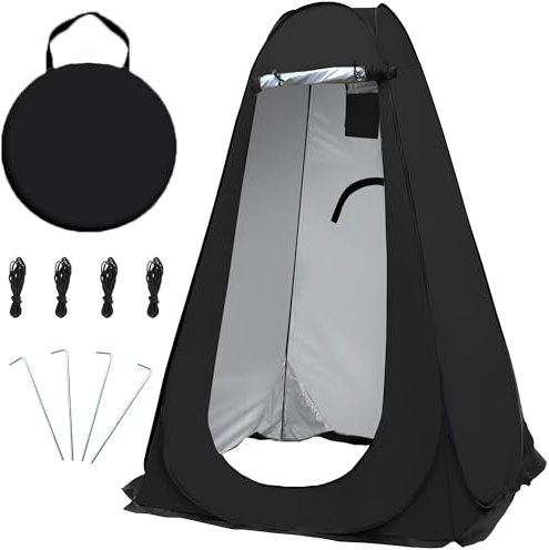 OUUTMEE Pop Up Camping Shower Tent, Portable Beach Dressing Changing Room UV/Rain Outdoor Privacy Shelter, UV Shower Enclosure Tents for Outdoor Hiking Beach Picnic Fishing, 3.93ft × 6.24ft (Black)