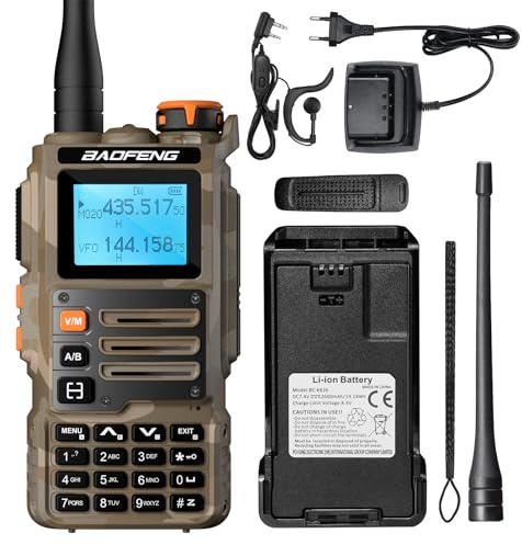 BAOFENG K63 6W Amateurfunk, Tri-Band UHF/VHF/1,25M Handfunkgerät, AM FM Multi Band Empfänger mit 2600mAh Batterie, 999CH, kabellose Frequenzkopie, Frequenzumkehr, Wüstentarnung