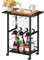 LELELELINKY Chariot de service avec verres à vin, étagère à bouteilles, chariot de cuisine avec roulettes, noir, design industriel, chariot de service avec roulettes, convient pour salle à manger