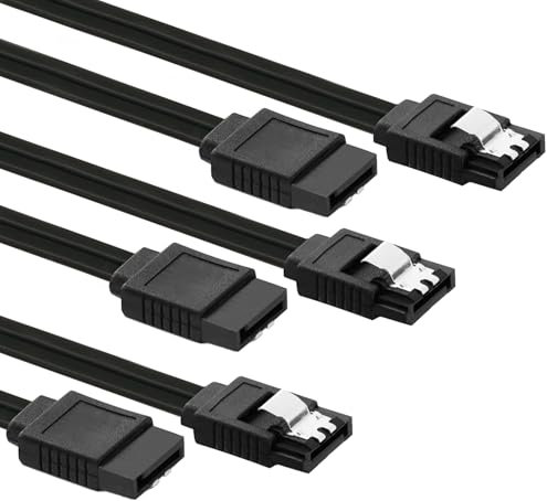 DAJING 3-Pack SATA Cable III 6Gbps - High-Speed Data Transfer for HDD, SSD, CD Drives - Secure Latch, Backwards Compatible, 15.5 Inch, Black