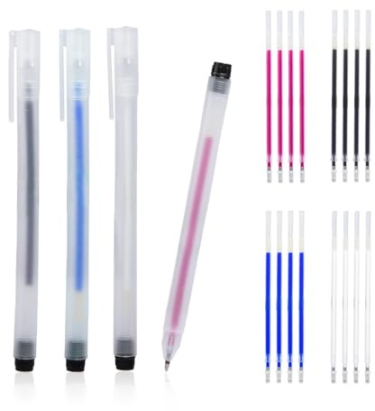 CREAWONDER 4 Heat Erasable Pens for Fabric Markers, Cloth Marking Pens with 16 Thin Refills for Sewing Quilting, Heat disappearing Ink Pen for Dressmaking, Tailors Sewing Chalk Pencils