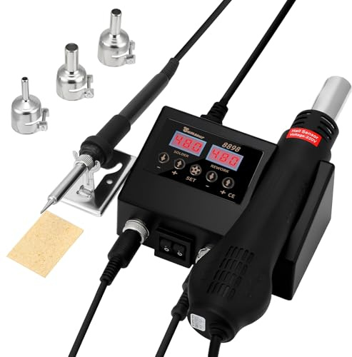2 IN 1 Lötstation 700W Heißluft Lötstation,HeissluftLötstation mit 3 Heißluftföhn-Mundstücke,Lötkolben Station Entlötstation mit LED-Display,für Lötdraht,Brandmalerei,Haushaltsgeräte,Uhren,Reparaturen