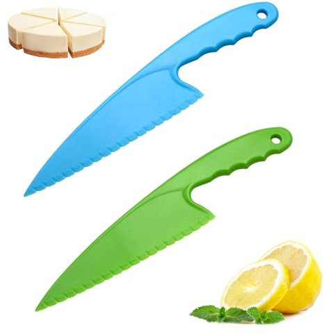 Funngy Coltello per Torte in Plastica,2 PCS Multiuso Lama Seghettata per Taglio a Onde e Livella Integrata Ideale per Frutta Verdura Pane Pizza e Feste Perfetto per Compleanni e Matrimoni