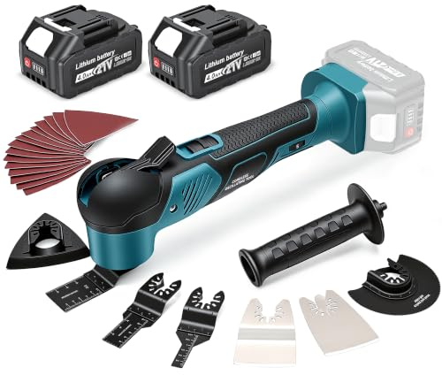 YEARTOP Cordless Oscillating Multi Tool Compatible with Makita 18V Battery | 4.5° Oscillation Angle, 21000OPM Brushless Multitool with 2 * 4000mAh Batteries for Removing Scraping Cutting Scraping