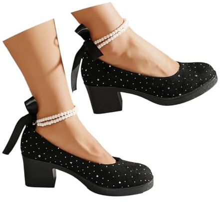 Pumps dam eleganta pumps traditionella skor breda fötter klackskor kvinnor kvällsskor fest maträtt skor för dans bröllop fester, svart, 38 EU
