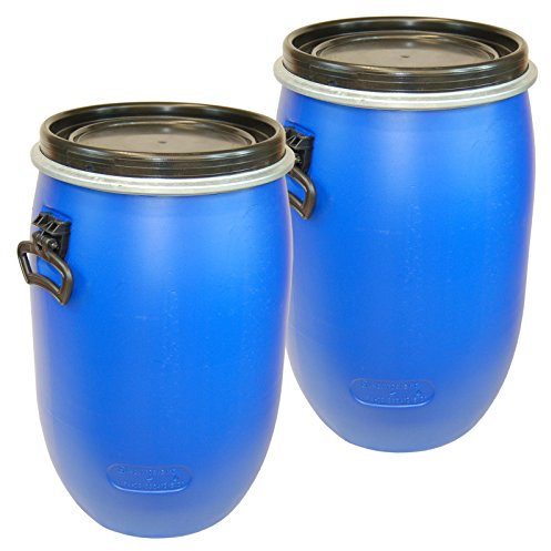 Lote de 2 barrils de polietileno, azul, calidad alimentaria con tapa 60 L (2x22095)