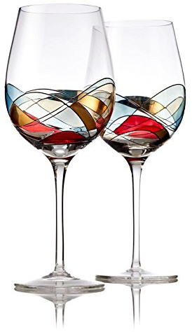 Bezrat Red Wine Glasses Set of 2, Hand Painted Wine Glass, Drinkware Essentials, 11 H, 28oz Wine Lover Large Glass, Glassware Gifts Ideas for Women Inspired by 'Duomo di Milano' Mothers Day (Red)
