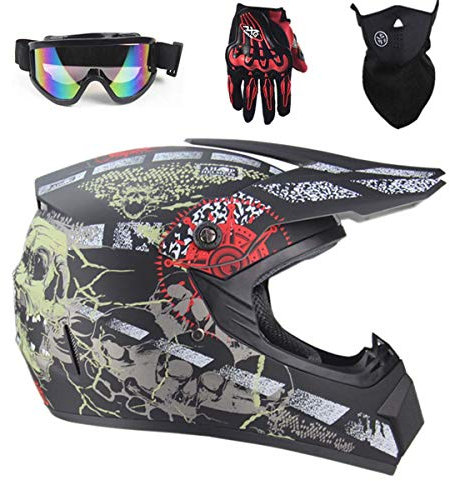 WEITY Motocross Helm,Für Kinder Und Erwachsene downhill helm DOT Zertifizierung Motorrad Fahrrad ATV,Mit Handschuhe, Schutzbrille, Schutzmaske, 4-Teiliges Set (XL)