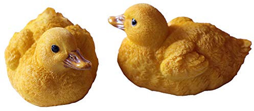 Schwebende Ente Figur aus Kunstharz, 2er Set, 11,5 x 7 x 6cm, Gelb, Lebensechtes Schwimmendes Entlein Miniatur Statue Ornament, Garten Pool Teich Brunnen Rasen Dekor Wasserspaß