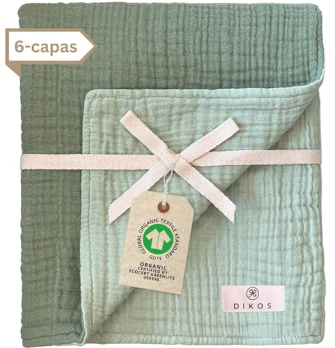 DIKOS Manta de Muselina para bebé, 6 Capas, crepé, 80 x 100 cm, 100% algodón orgánico, Manta para bebé, paño de Muselina, Regalo para Nacimiento (Menta)