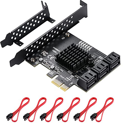 MZHOU PCIe SATA 3.0 6 Port Erweiterungskarte, PCI Express 1x SATA 6Gbps Controllerkarte Boot als Systemplatte,Hard Disk Drive Adaptercard für Windows,Linux,NAS