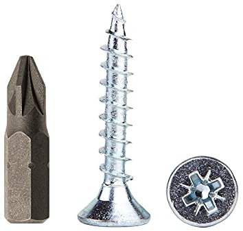 Lot de 100 vis à bois en acier zingué 5,0 x 30 mm, vis à bois pour aggloméré, vis universelles Pozi-Drive PZ entièrement filetées, tête fraisée Pozidriv (100, 5,0 x 30 mm)