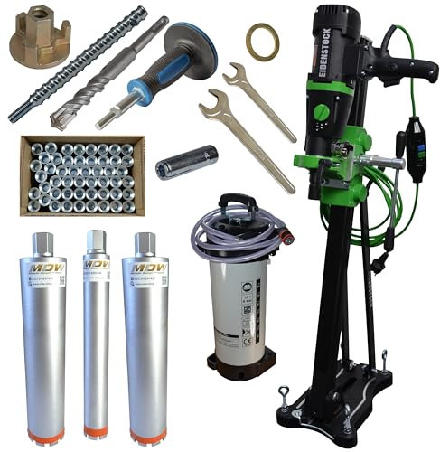 Eibenstock Diamant-Kernbohreinheit PLE 182 inklusive 3x Diamant Bohrkronen Premium Matrix''Problemlöser'', Wasserdruckbehälter aus Metall, Befestigungsset & Zubehör