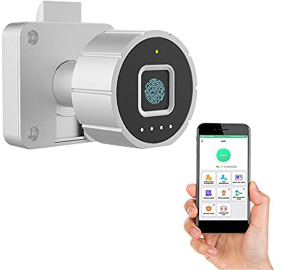 Fingerabdruck Schubladenschloss 22MM eLinksmart Schrankschloss Möbelschloß Zylinder-Möbelschloss Aufschraubschloss mit Schlüssel Set für Schubladen & Schränke 20 Fingerabdrücke und 500 App-Benutzer