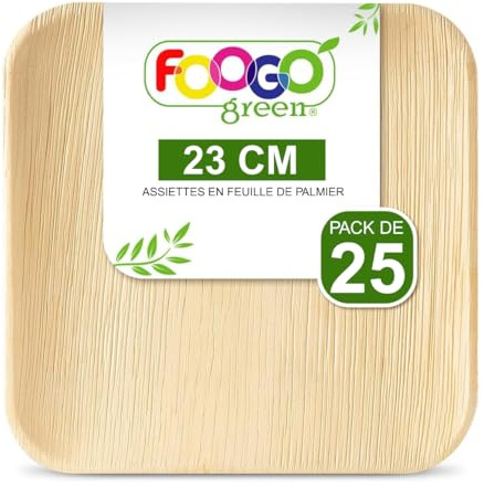 FOOGO Green 25pcs Disposable Palm Leaf Plates, 9(23cm) Large Square | Eco Friendly Biodegradable Compostable Like Wooden, Bamboo, Paper Plates for Hot Food, Picnic Wedding Parties