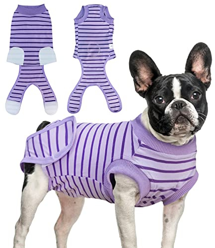 Dog Recovery Suit, Surgical Recovery Suit for Male Female Dogs Cats Spayed Onesie After Surgery, Dog Post Surgery Suit Anti Licking & Biting Surgical Shirt with Pee Hole，Purple Small