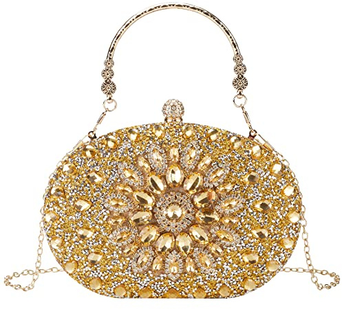 Suhatjia Gold Handbag Clutch Purse, Evening Women's Bag with Rhinestone, for Weddings, Party, Perfect Size, Fits iPhone 13 pro max