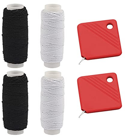 4 Rollen elastisches Nähgarn, 2 Einfädelwerkzeuge, elastische Kordel Plissee, elastisches Garn, schwarz und weiß, Nähzubehör (0,5 mm x 27,4 m)