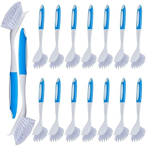 Hsei 20 Pcs Blue Kitchen Scrub Dish Brush Bulk with 11 Inch Anti Slip Handle Cleaning Dish Scrubber with Stiff Bristles Washing Scrub Brushes for Housekeeping for Pots and Pans, Kitchen Sink