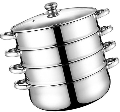Housoutil Olla De Vapor De Cuatro Capas Olla, grande para sopa de vapor de metal, tamalera grande a De Acero Inoxidable Fondo Grueso Para Cocinar Verduras Mariscos Sopas Guisos