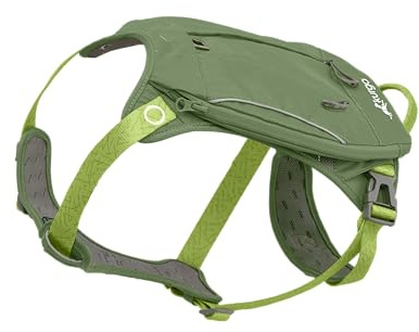 Kurgo Cascade - Arnés con Mochila para Perros - Tirantes Ajustables, Tela Ripstop Resistente, Respaldo Acolchado y Dispensador de Bolsas Higiénicas - Verde - M