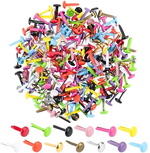 Coicok 120 Stück Mini Bunte Brads, Musterklammern Metall Bunte Brads, Musterbeutelklammern, Rundkopfklammern Verwendet für Schule, Büro, Papier, Scrapbooking, Briefklammern, Basteln, DIY(Farbig)