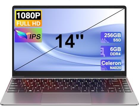 NOTODD Ordinateur Portable,6 Go RAM+128 Go Soutien Extension SSD 1TB PC Portable 14 Pouces Win11 Celeron N4020 2.4+5G WiFi BT4.2 Mini HDMI & AZERTY Clavier Membrane-Gris