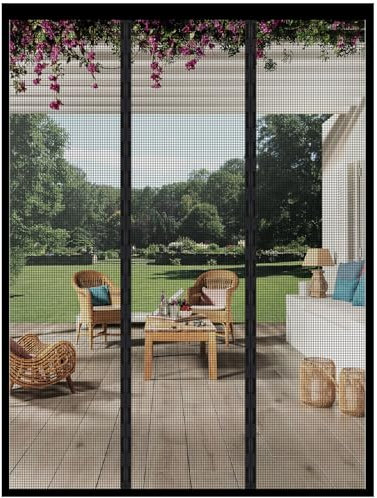 Magnet Fliegenschutz für Doppeltür, Fliegengitter Balkontür 130x190cm, Magnetvorhang mit Zwei Öffnungen, Türvorhang für Terrassenschiebetür/Grosse Schiebetür/Balkontür, Einfach Anzubringen - Schwarz