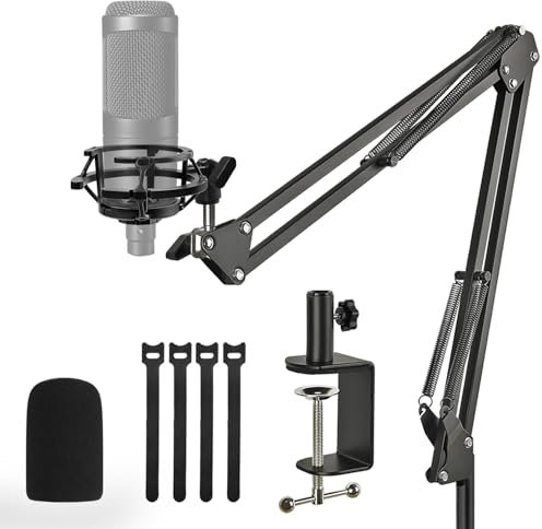 Rigych Audio Technica AT2020 Mic Stand, Suspension Scissor AT2020 Boom Arm with Shock Mount, Foam Windscreen, Heavy Duty Clamp for Audio Technica AT2020 AT2020USB AT2020USB+ AT2035 Condenser Mic