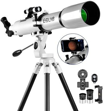ESSLNB Teleskop 70080 Teleskope für Astronomie, Geeignet für Erwachsene mit Stargazing-App, Smartphone-Adapter, Verstellbarem Stativ, Sucherfernrohr und Kabellosem Fernbedienung