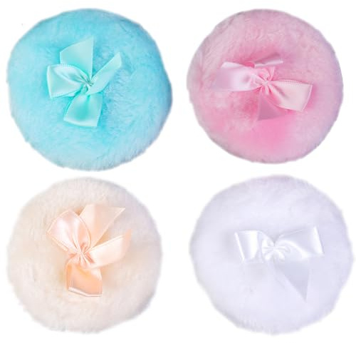 Hsthe Sea Lot de 4 Grandes houppettes à Poudre moelleuses de 9 cm, Super Douces, lavables et réutilisables, en Peluche, pour Le Visage et Le Corps, Outils de Maquillage humides et secs