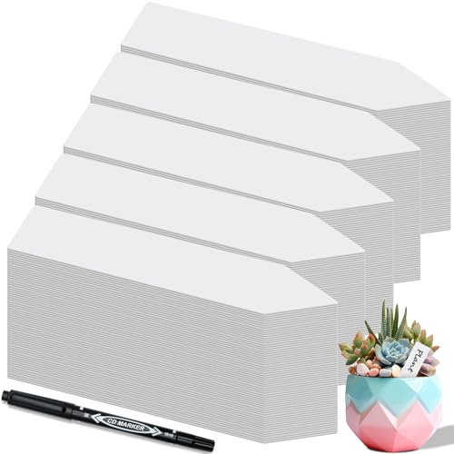 Lot de 300 étiquettes pour plantes - 300 étiquettes blanches avec marqueur - En plastique de qualité supérieure - Étiquettes pour plantes à écrire - Résistantes aux intempéries - Pour légumes, herbes,