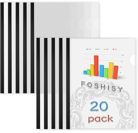 FOSHISY 20 Pcs Clear Report Covers with Sliding Bar, 9mm, 40 Sheet Capacity | A4 Slide Binder and Cover, Plastic Sliding Bar Report Covers Folder for Presentations, School and Office Filing, Black