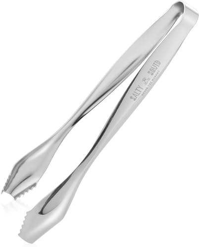 Salty Squid Stainless Steel Ice Tongs – 7 Inch, Non-Slip Grip, 304 Stainless, Dishwasher Safe – Perfect for Whiskey Ice Balls, Jumbo Cubes & Cocktail Serving